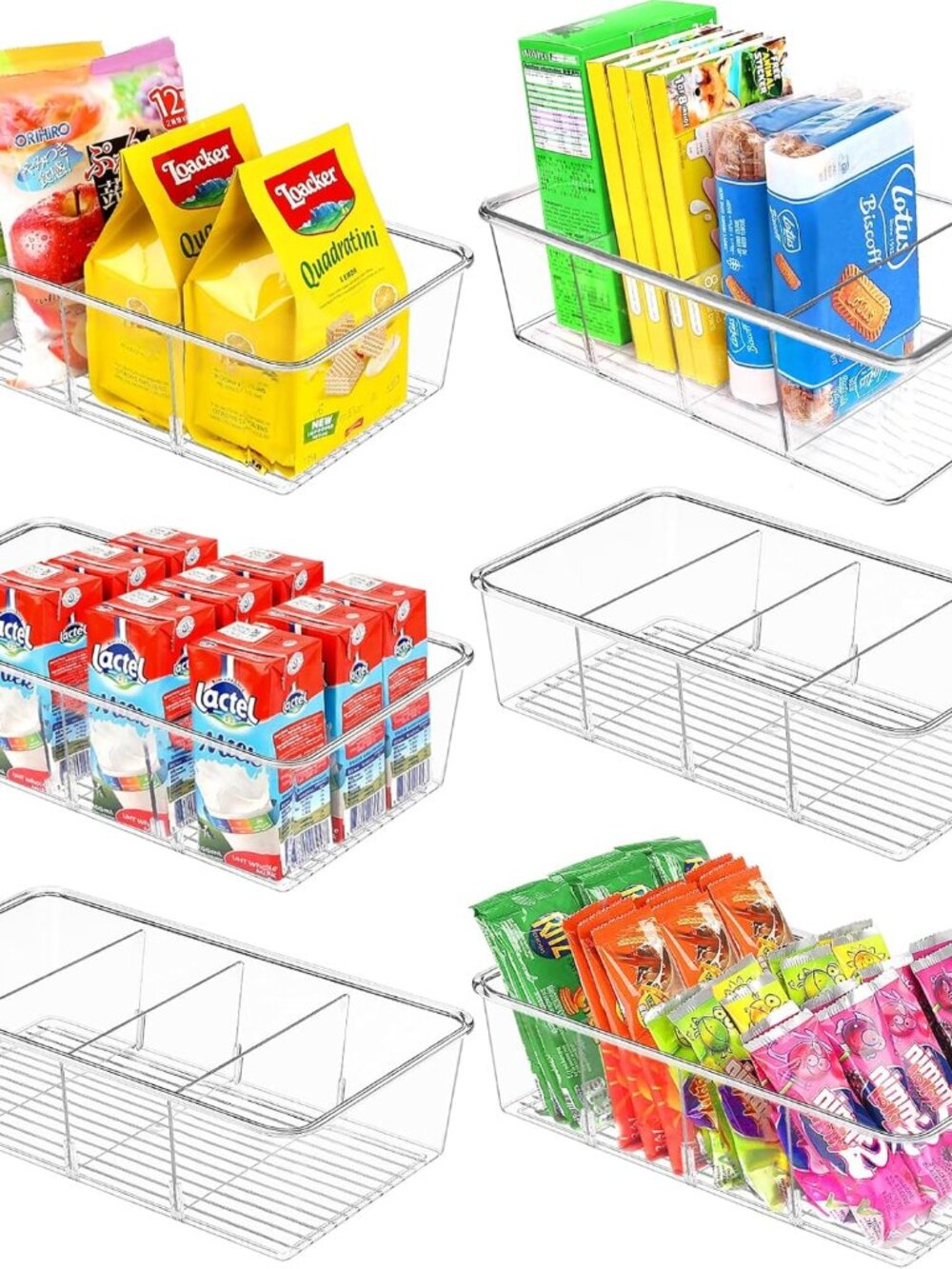 Snack Organizer for Pantry Shelf, 6 Pack Clear Plastic Pantry Storage Bins with